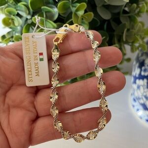 Brand New Sterling Silver 925 Gold Twist Herringbone Bracelet 7" Lobster Clasp